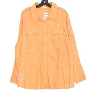 NWT Old Navy Top Y2K Cottage Boho Retro Coastal Embroidered Button Up Orange 3X